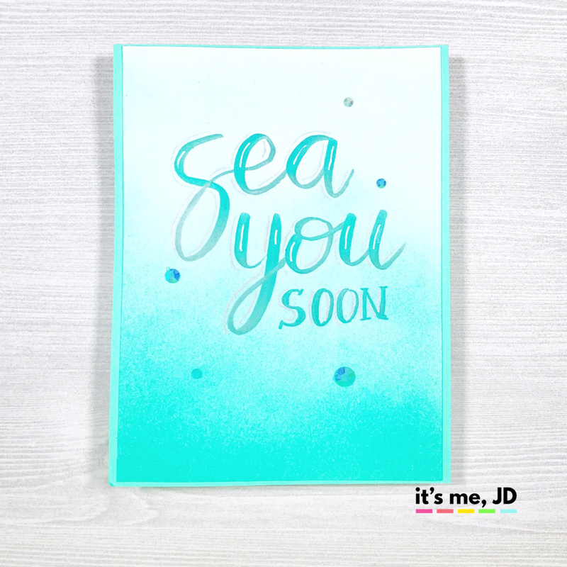 Sea You Soon Hand Lettering Card With Teal Ocean Ink Blending