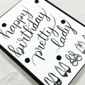 hand lettered happy birthday black white shoes card