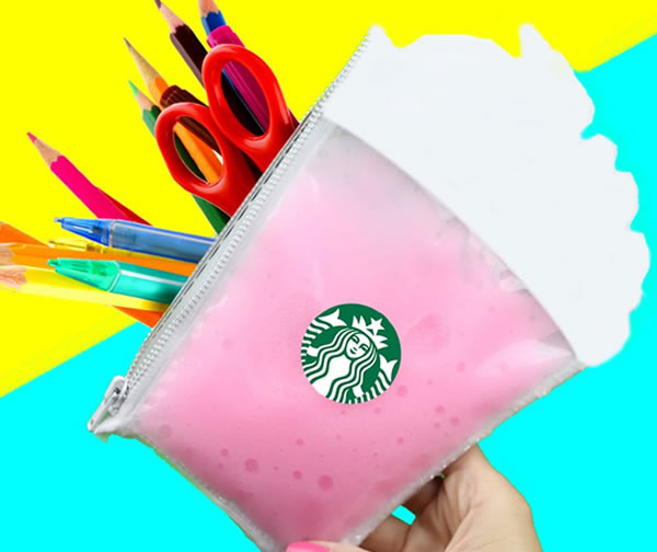 Make a basic slime recipe and a follow the DIY pencil case tutorial and then you will have a homemade Starbucks slime pencil pouch - so cool!
