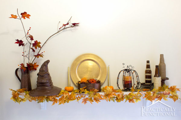 Start by gathering up anything and everything fall-related that you already have in your home! If it seems vaguely like fall to you, gather it up! Gather it all together and you've got a mantel!